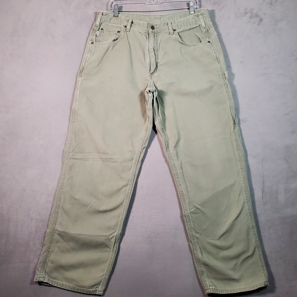 VTG Carhartt Carpenter Pants Mens 36x32 Green Canvas Utility Workwear Gorpcore